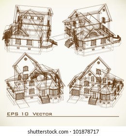 Set of Building Drawings. Architectural background. Part of architectural project, architectural plan, technical project, drawing technical letters, architecture planning on paper, construction plan