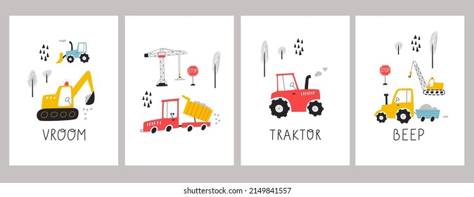 Set with building equipment. Kids print. Vector hand drawn illustration. 