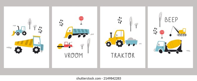 Set with building equipment. Kids print. Vector hand drawn illustration. 