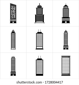 conjunto de iconos planos de construcción con blanco y negro
