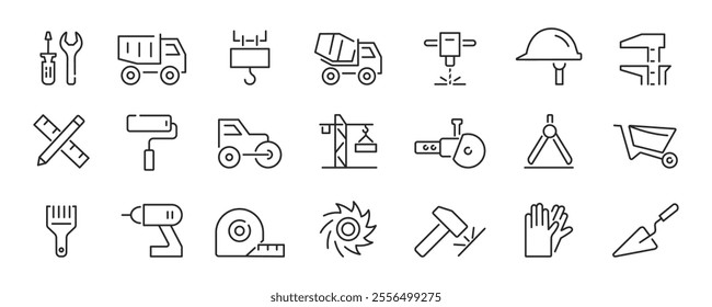 Set of building and home repair tools icons. Construction instruments line icons. Vector illustration.