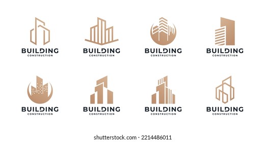 set of building icon business logo design collection. real estate logo vector with golden color.