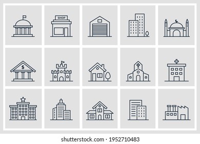 Set of Building icon. Building pack symbol template for graphic and web design collection logo vector illustration