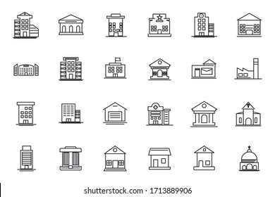 set Building icon template for graphic and web design collection. Government buildings pack symbol logo vector illustration