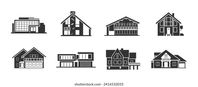 Set building icon vector in black and white colour