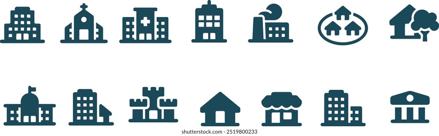 set of building icon vector flat design 