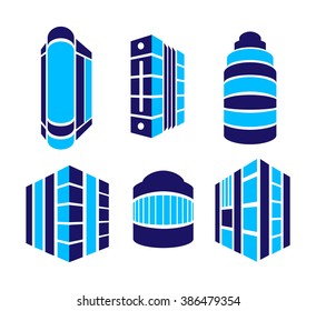  Set building icon. Vector illustration.3d.Blue.