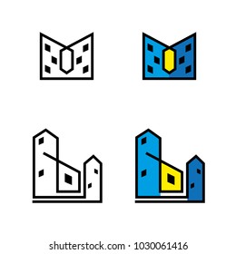 A set of building icons