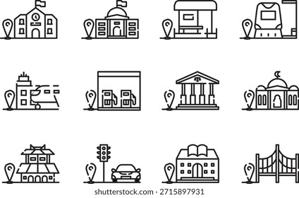 Conjunto de iconos de construcción aislados sobre fondo transparente que representan diferentes estructuras