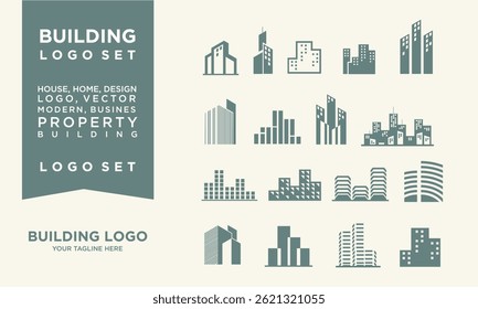 set of building icons or logos in various styles according to your needs