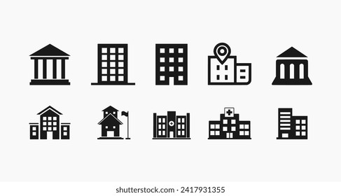 A set of building icons, official offices