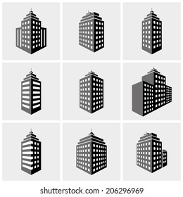 set of building icons in perspective view. vector illustration