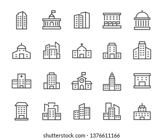 set of building icons, such as city, apartment, condominium, town