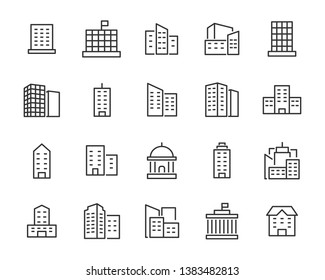 set of building icons, such as city, apartment, condominium, town
