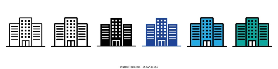 set of building icons, such as city, apartment, condominium, town, vector stock. 