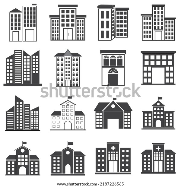 Set Building Icons Vector Illustration White Stock Vector (Royalty Free ...