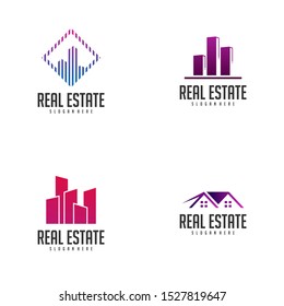 Set of Building Idea logo template, Modern City logo designs concept, Real Estate logo Vector Illustration