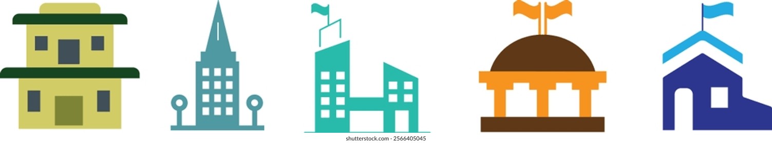 set of building Illustration with white background 