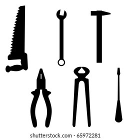 Set of building implements on a white background