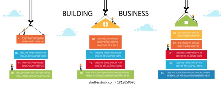 Set building infographic. tower crane and building color block. Infographic template building business. Vector Illustration in modern flat style. 