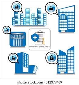 Set of building insurance. Vector insurance icons.