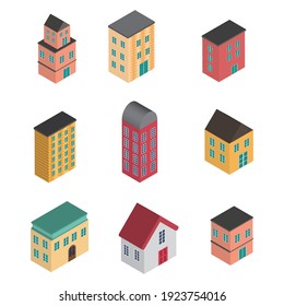 Set of Building isometric 3d style . Vector illustration.