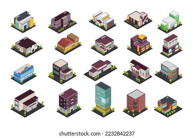 Set of building isometric icons set