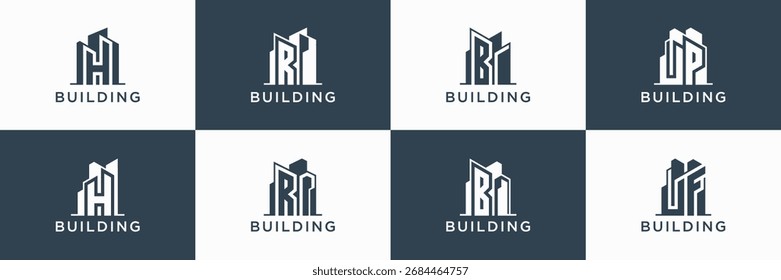 Conjunto de edificio con diseño de logotipo de letra. colecciones de propiedad o icono inmobiliario.