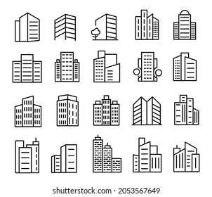 Set of Building line Icons. collection of building symbol illustration design. apartment, Hotel, Hospital, skyscraper and more. editable. vector on white background