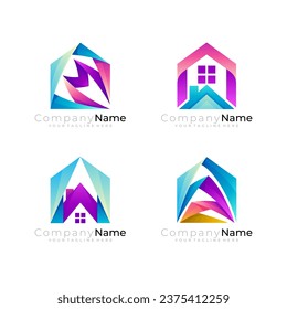 Set building logo with 3d colorful design, house logos