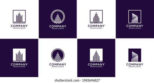 Set of building logo collection with line art style for business