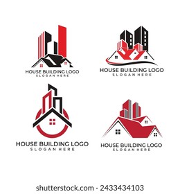 set Building logo for construction company, printing with modern concept Premium