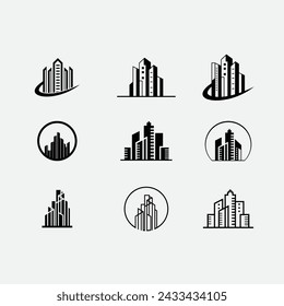 set Building logo for construction company, printing with modern concept Premium