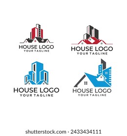 set Building logo for construction company, printing with modern concept Premium