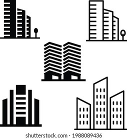 Set of building logo design inspiration. Simple modern building architecture logo design with line art skyscraper graphic. Cityscape, apartment icon