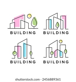 set of building logo design inspiration. minimalist line art concept Premium Vector	