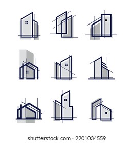Set of building logo design vector with creative abstract concept