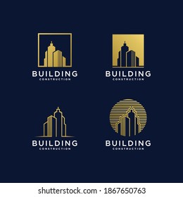 Set of building logo with golden concept, line, build, real, estate, Premium Vector