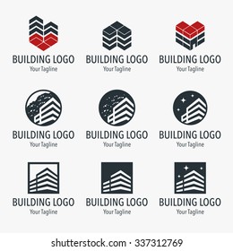 Set of building logos. Stylized icons of the building, suitable for use as a logo, element of corporate identity.