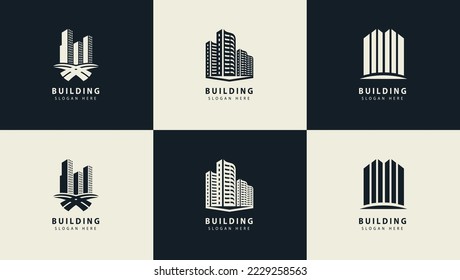 Set of building monoline logo design inspiration