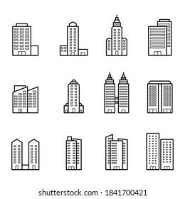 Set of building outline, Vector illustration.