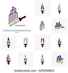 Set of Building Paint Logo Design Concept Vector. Colorful Modern City Logo Vector Template