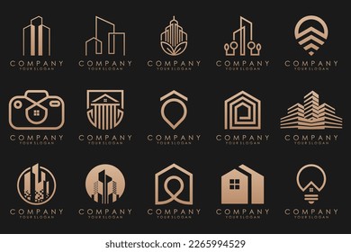 Inspiración en el diseño de un conjunto de edificios, bienes raíces y el logo de Construcción.