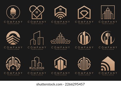 Inspiración en el diseño de un conjunto de edificios, bienes raíces y el logo de Construcción.