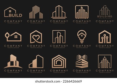 Inspiración en el diseño de un conjunto de edificios, bienes raíces y el logo de Construcción.