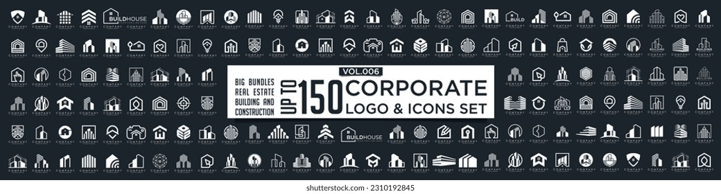 Inspiración en el diseño de un conjunto de edificios, bienes raíces y el logo de Construcción.