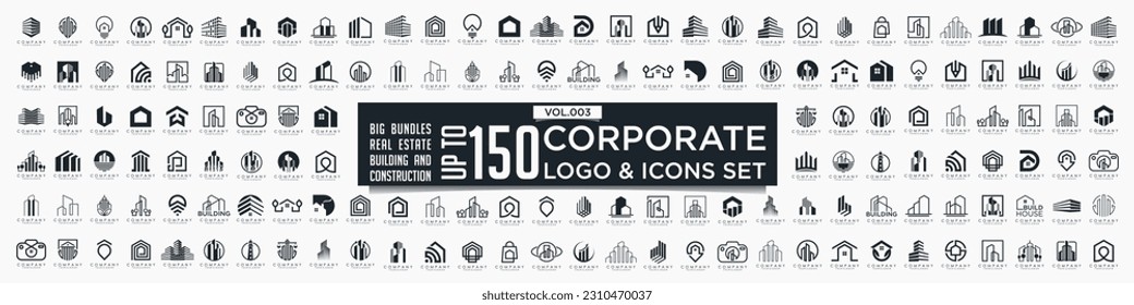 Inspiración en el diseño de un conjunto de edificios, bienes raíces y el logo de Construcción.