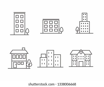 Set of building and real estate icon with simple line design 