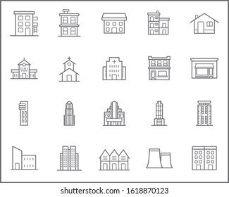 Set of building and real estate Icons line style. Included the icons as house, constructor, city, town, apartment, office, theater and more.
customize color, stroke width control , easy resize.