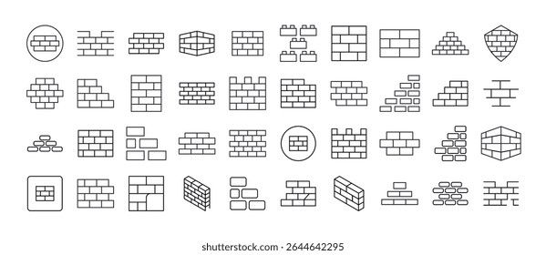 Conjunto de Ícones de Linha Relacionados à Construção. Placas de parede de tijolo para design gráfico e web, aplicativos, anúncios, várias cartas 